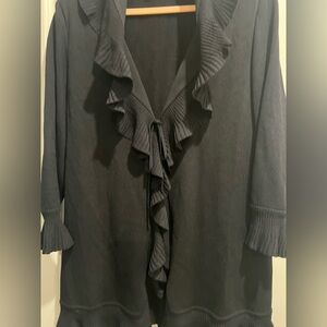 St. John Black Ruffled Cardigan